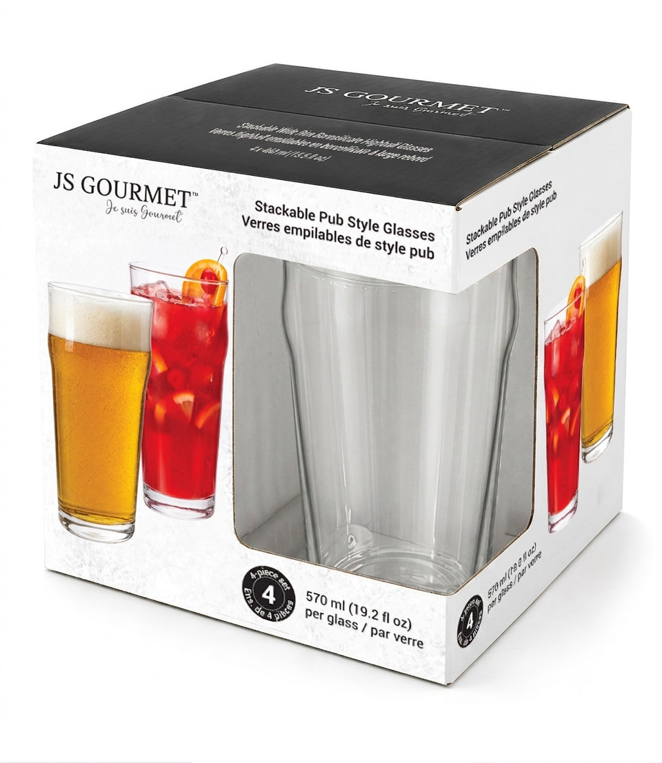 7-99771 retail packaging — Stackable Pub Style Beer Glasses — 570 ml, Set of 