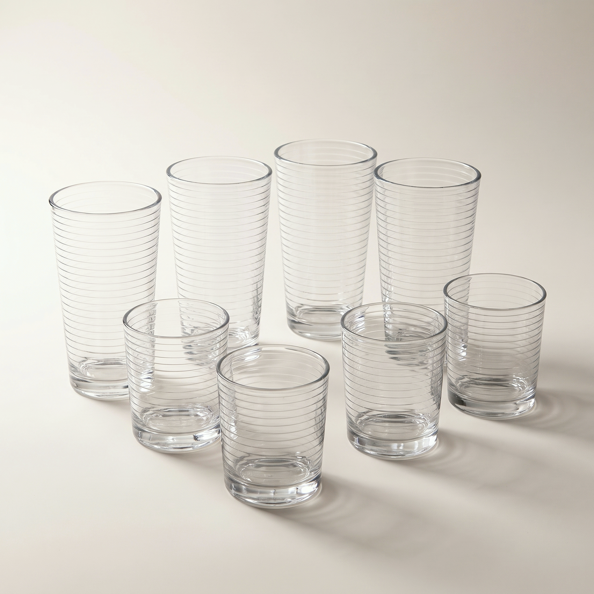 Highball 450ml / Tumbler Glasses 380ml - 8pk Ribbed Design
