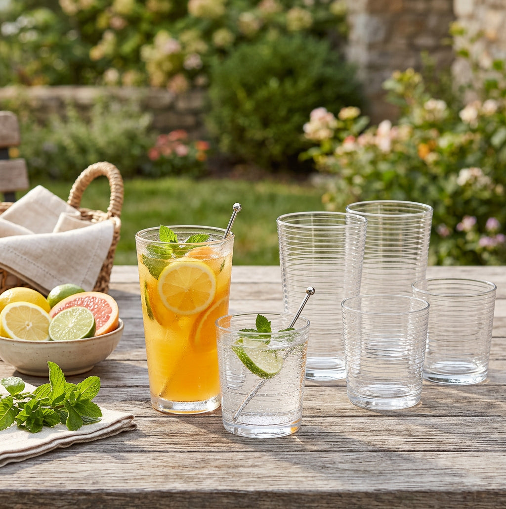 Highball 450ml / Tumbler Glasses 380ml - 8pk Ribbed Design