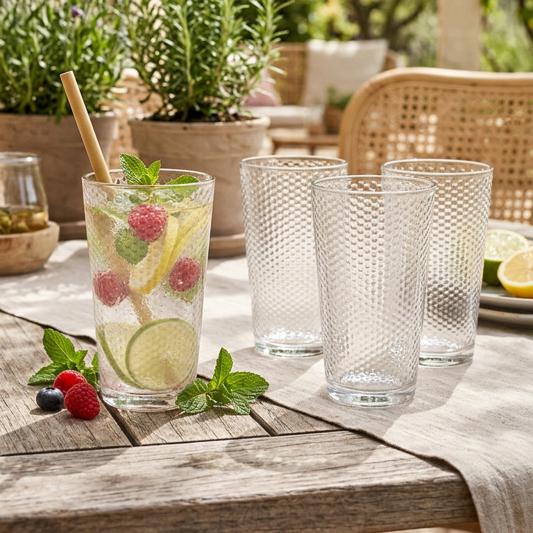 Highball Glasses 450ml - 4pk Honeycomb Design