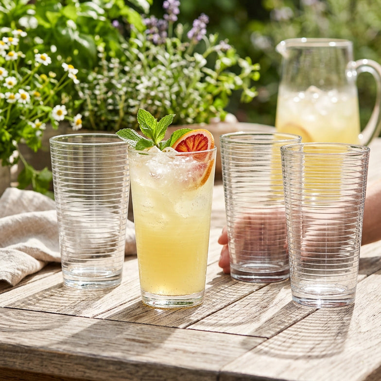 Highball Glasses 450ml - 4pk Ribbed Design