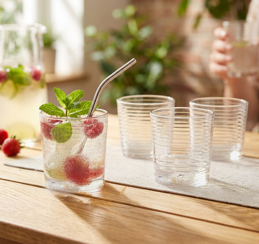 Tumbler Glasses 380ml - 4pk Ribbed Design