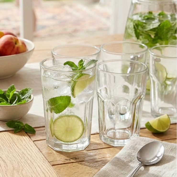 Tempered Highball Glasses 440ml - 6pk Faceted Design