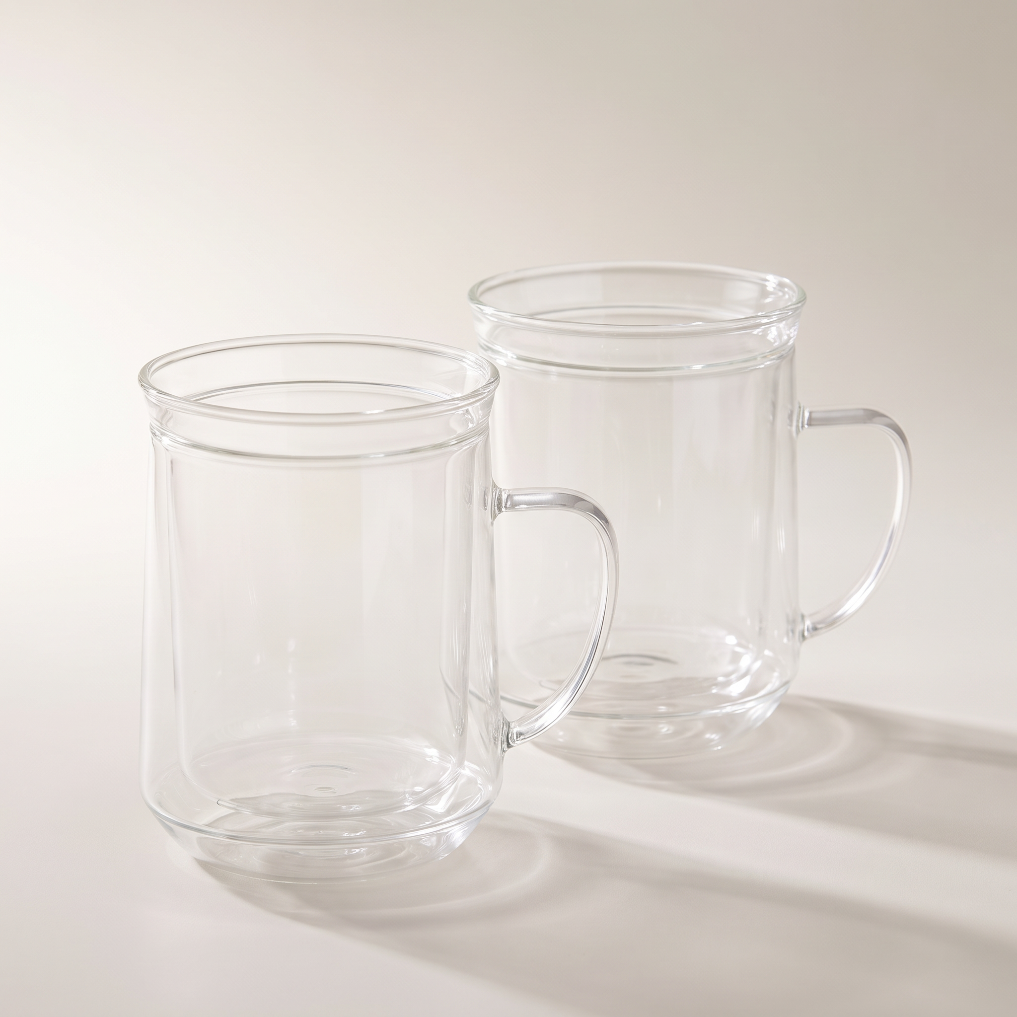 Mug en verre à double paroi et à lèvre simple avec anse, lot de 2 — 350 ml