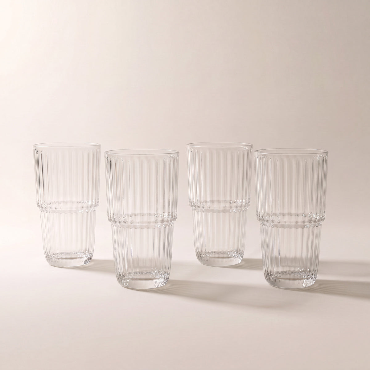 Stackable Vintage Ribbed Borosilicate Drinking Glasses, Set of 4 — 500 ml