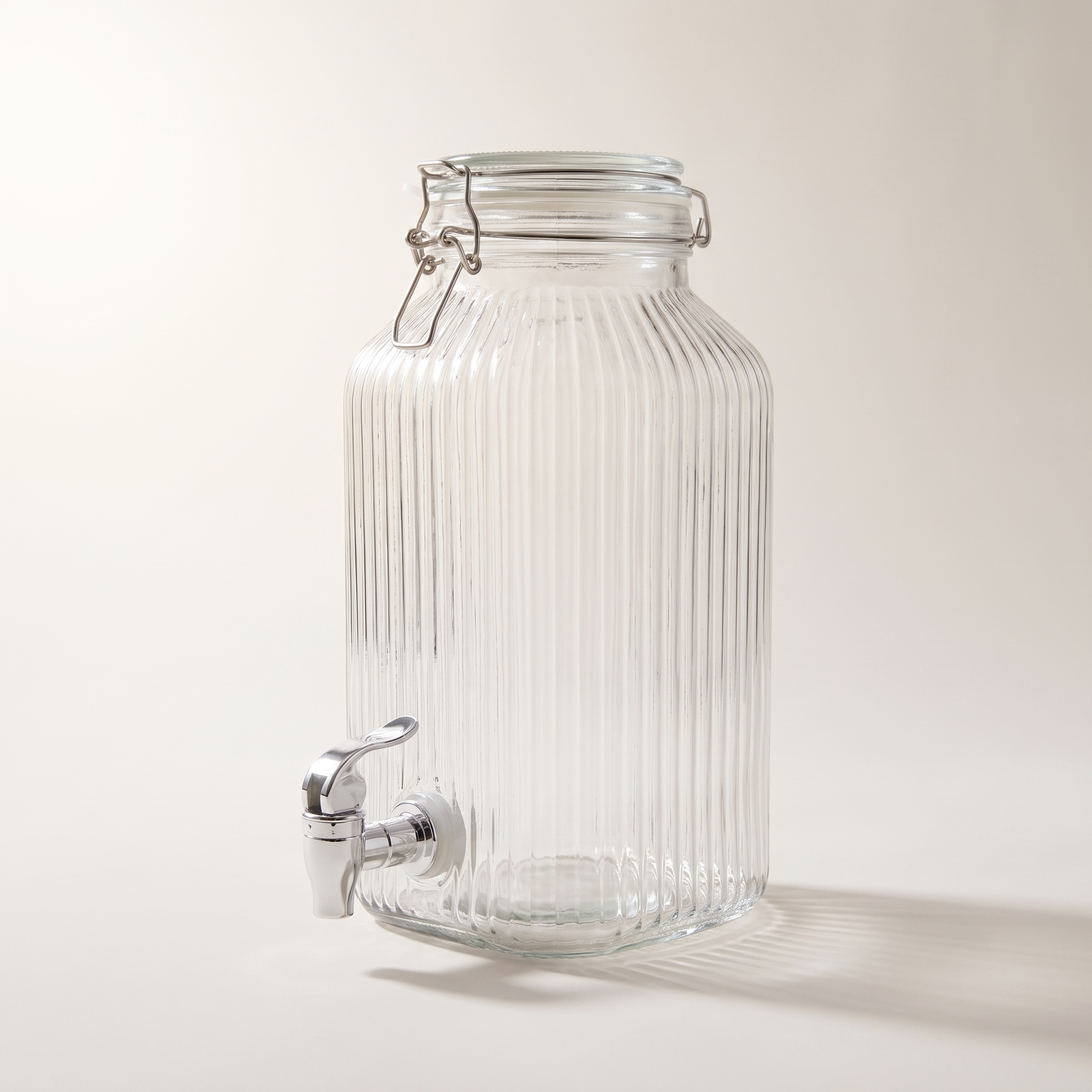 Distributeur de boissons en verre côtelé avec couvercle à étrier en verre, 4 L