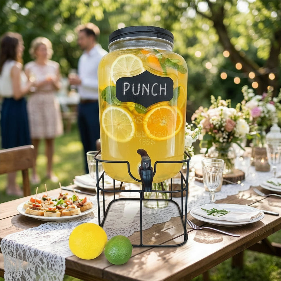 Mason Jar Beverage Dispenser with Stand & Chalkboard Label, 4L