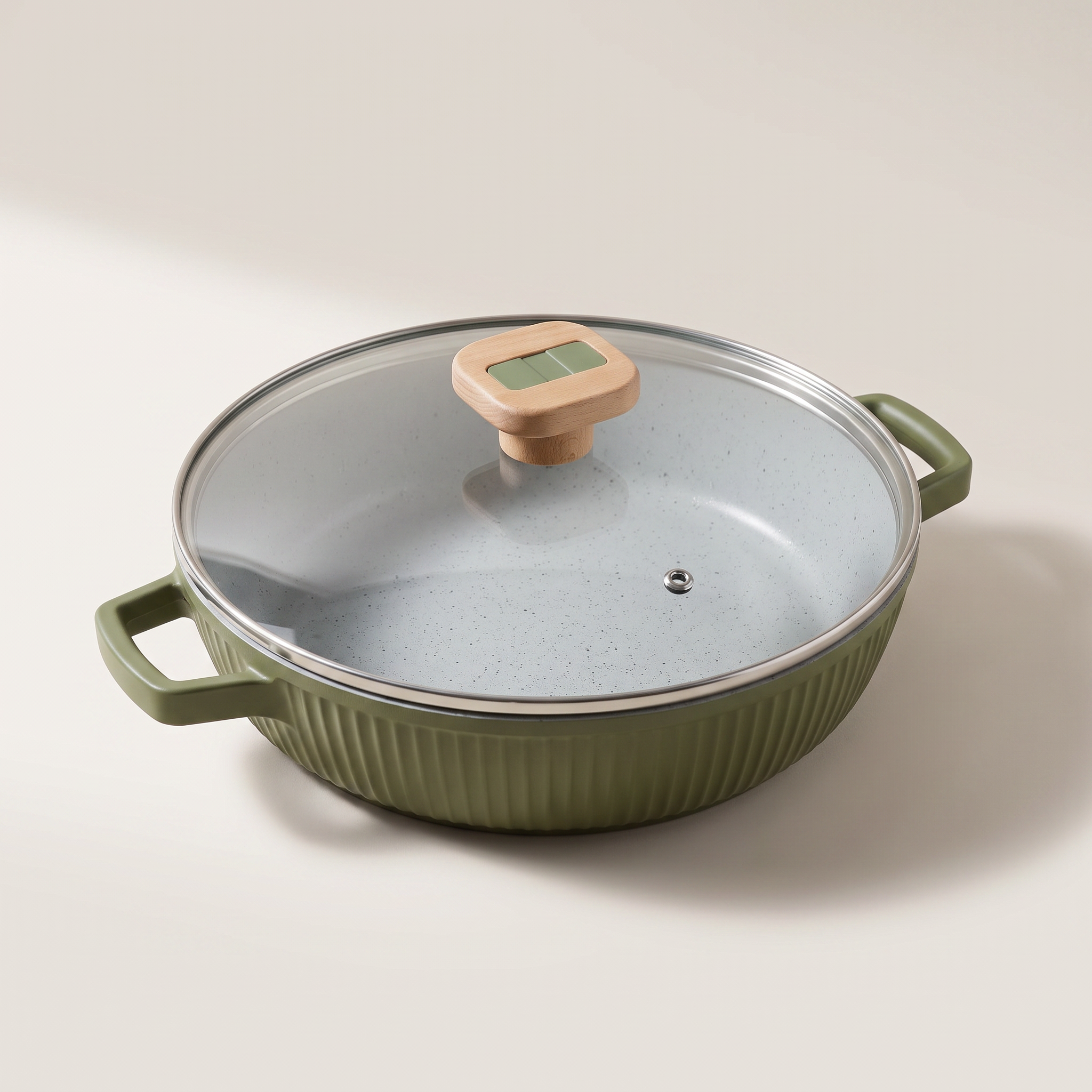 Inspiration Italia Die-Cast Fluted Ceramic Ribbed Skillet with Glass Lid, 28 cm (4.2 L)