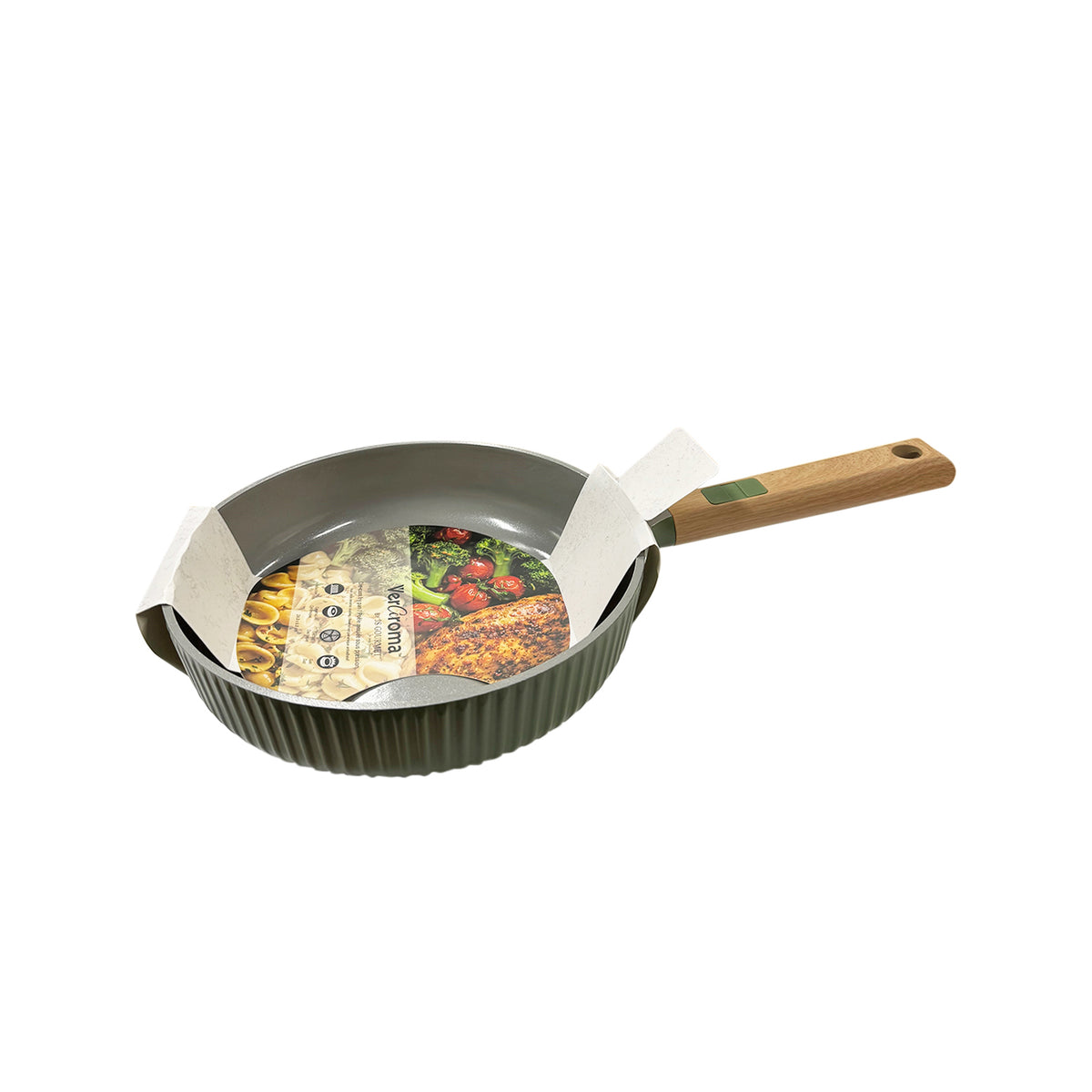 Die-Cast Fluted Ceramic Open Fry Pan, 24 cm packaging
