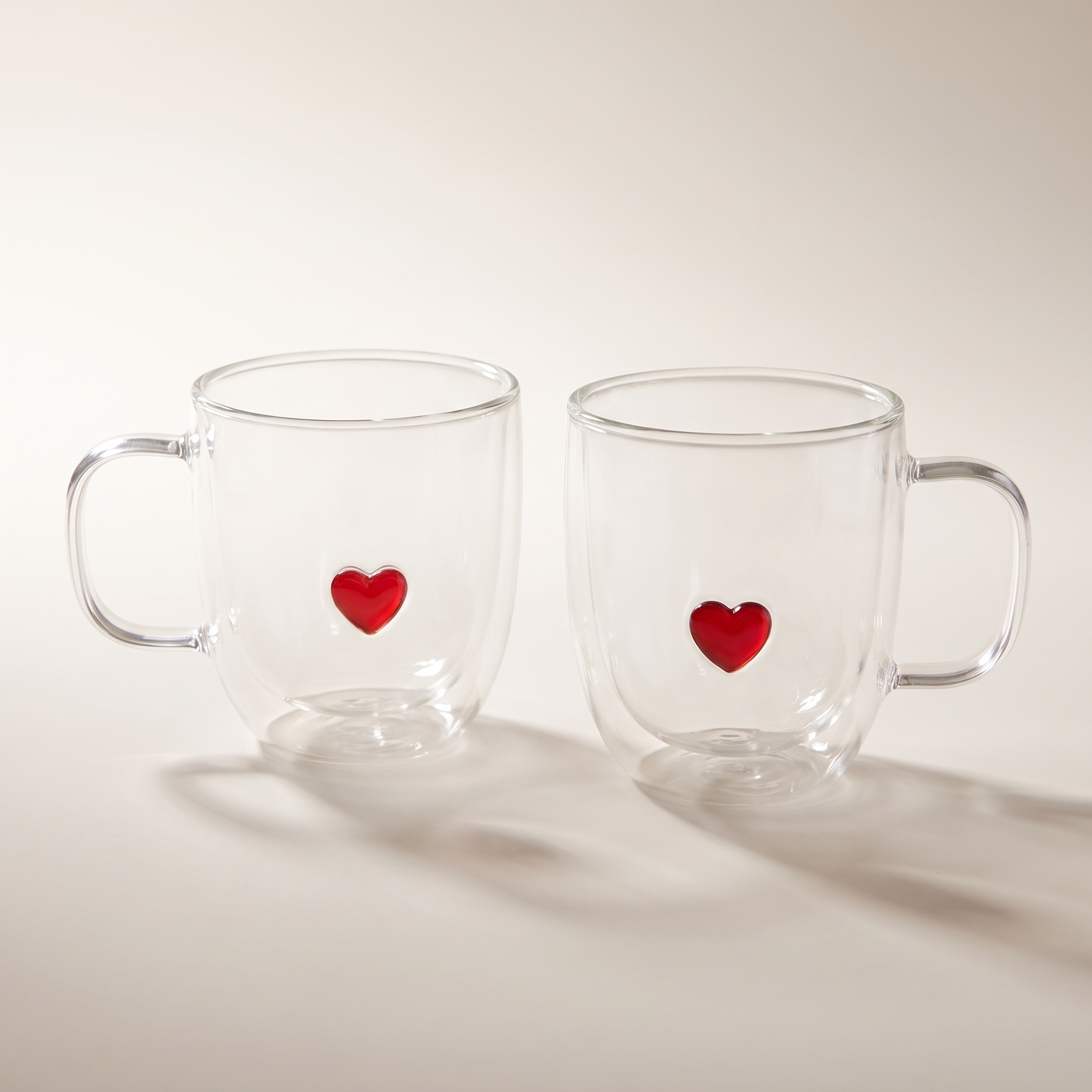 Tasses à double paroi avec motif cœur 3D, 300 ml - Lot de 2