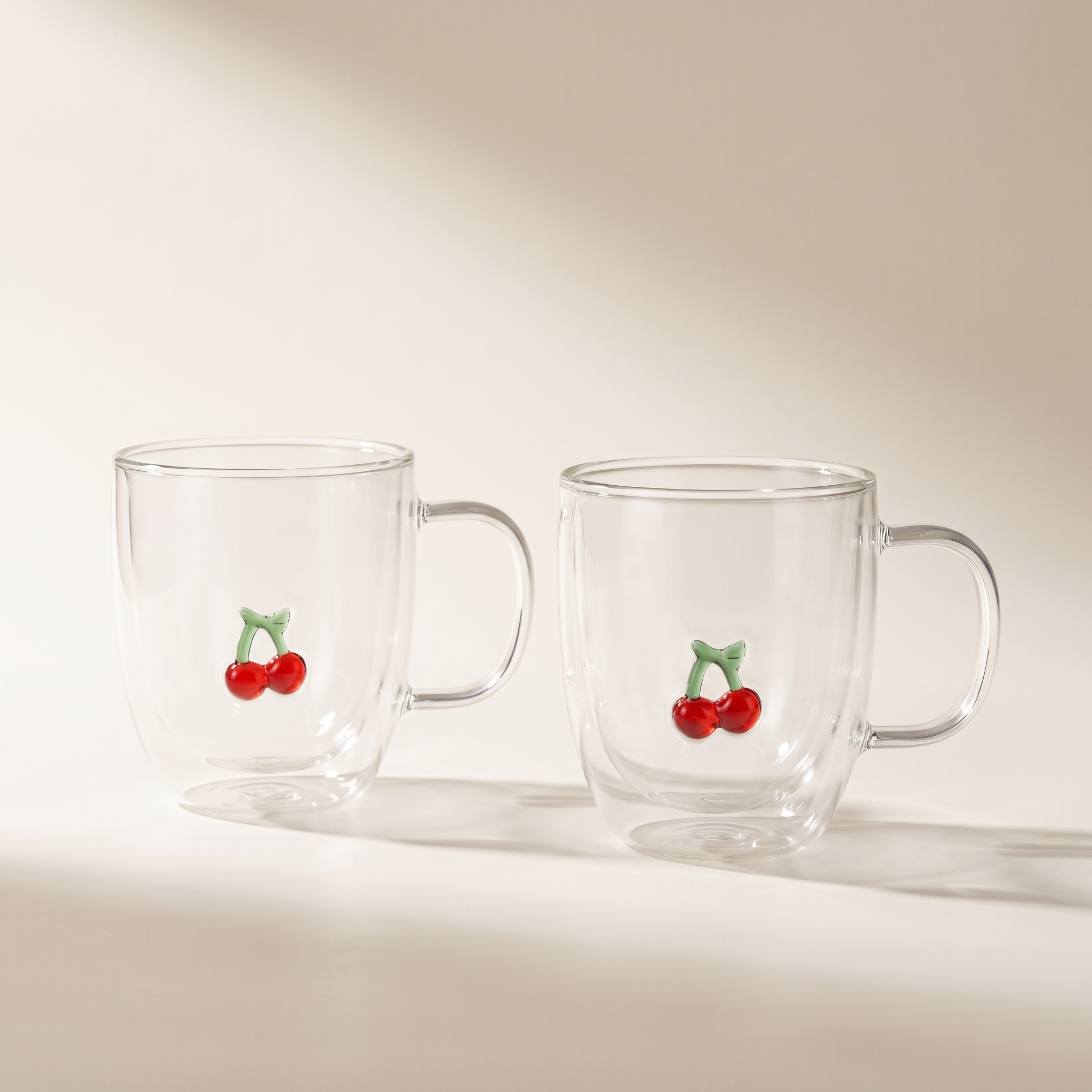 Tasses à double paroi avec motif cerise 3D, 300 ml — Lot de 2