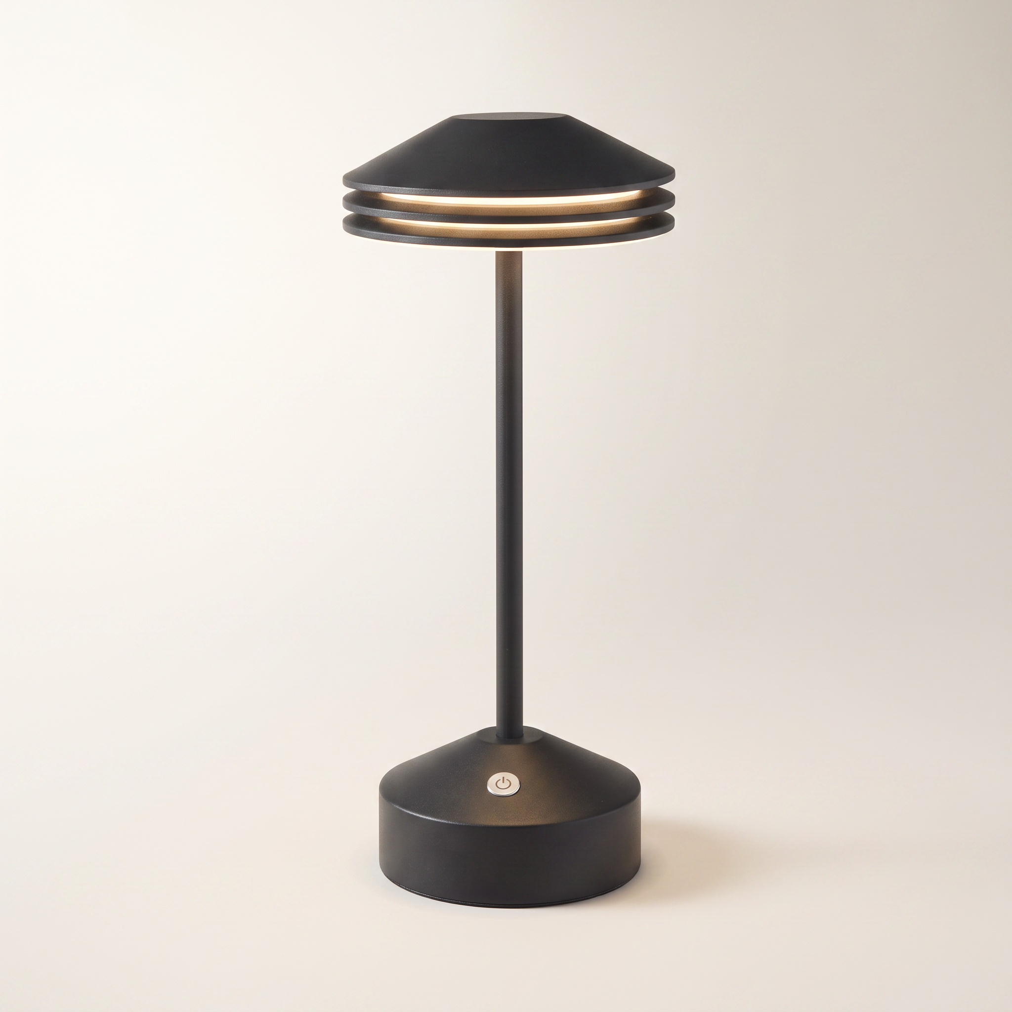 Rechargeable LED Layered Table Lamp "Lumora" — Matte Black, 28 cm