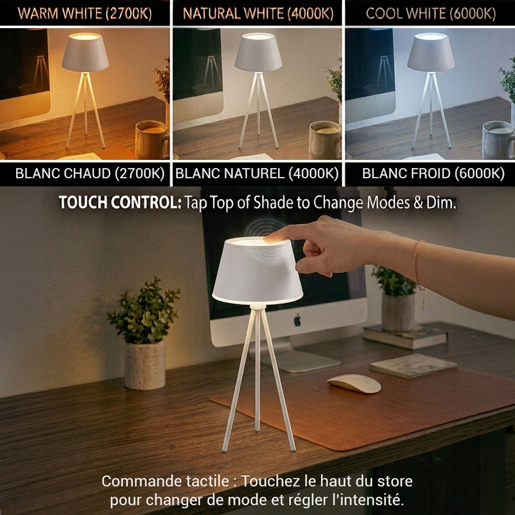 Rechargeable LED Tripod Table Lamp "Oriana" — White, 28 cm