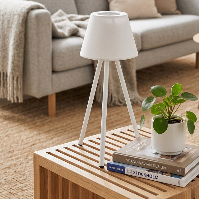 Rechargeable LED Tripod Table Lamp "Oriana" — White, 28 cm