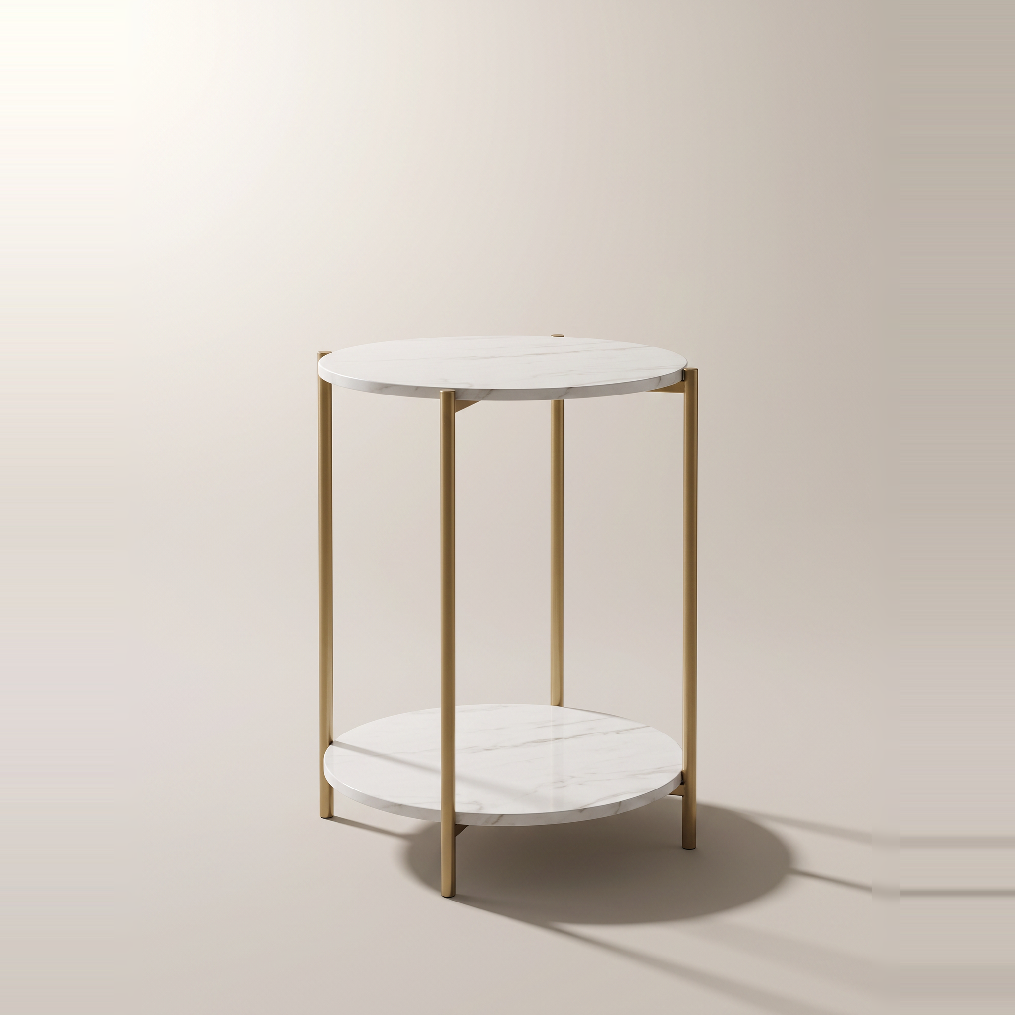 2-Tier Marble-Effect Side Table - White