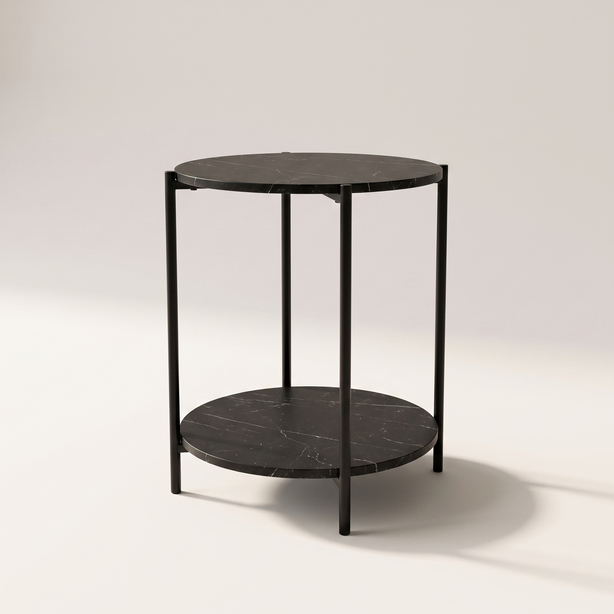 2-Tier Marble-Effect Side Table - Black