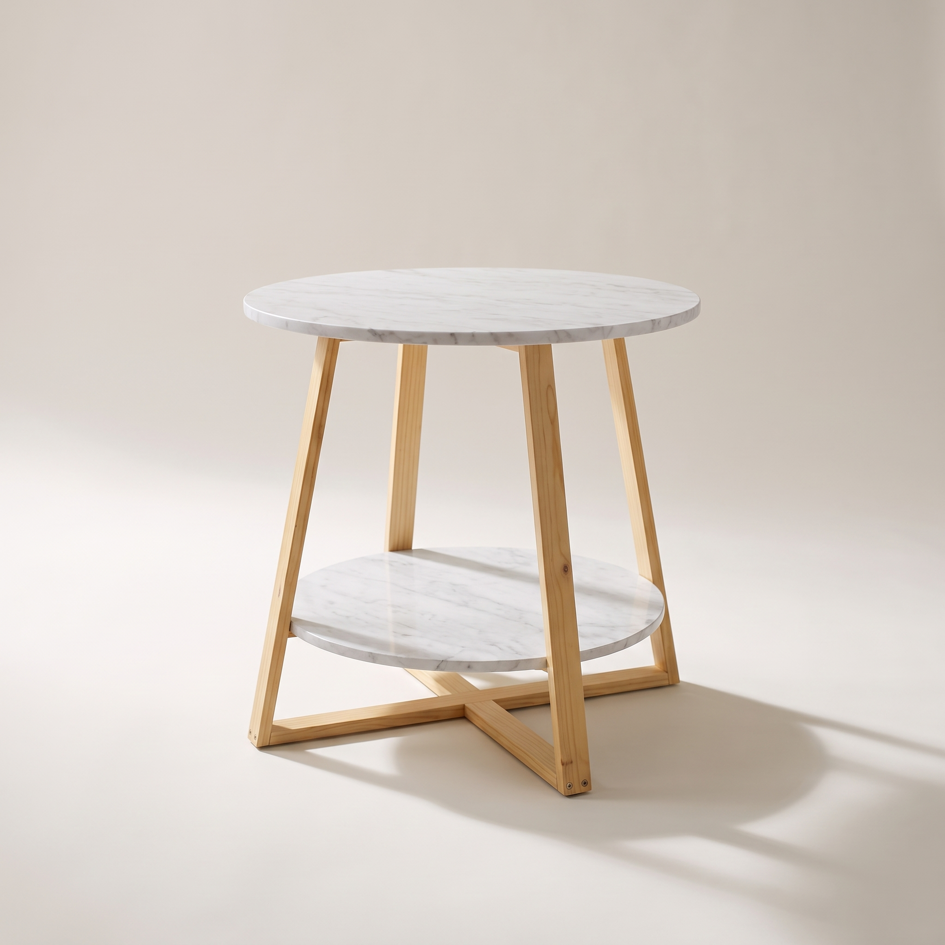 2-Tier Side Table, MDF with Pine Legs, 50 x 50 x 62 cm