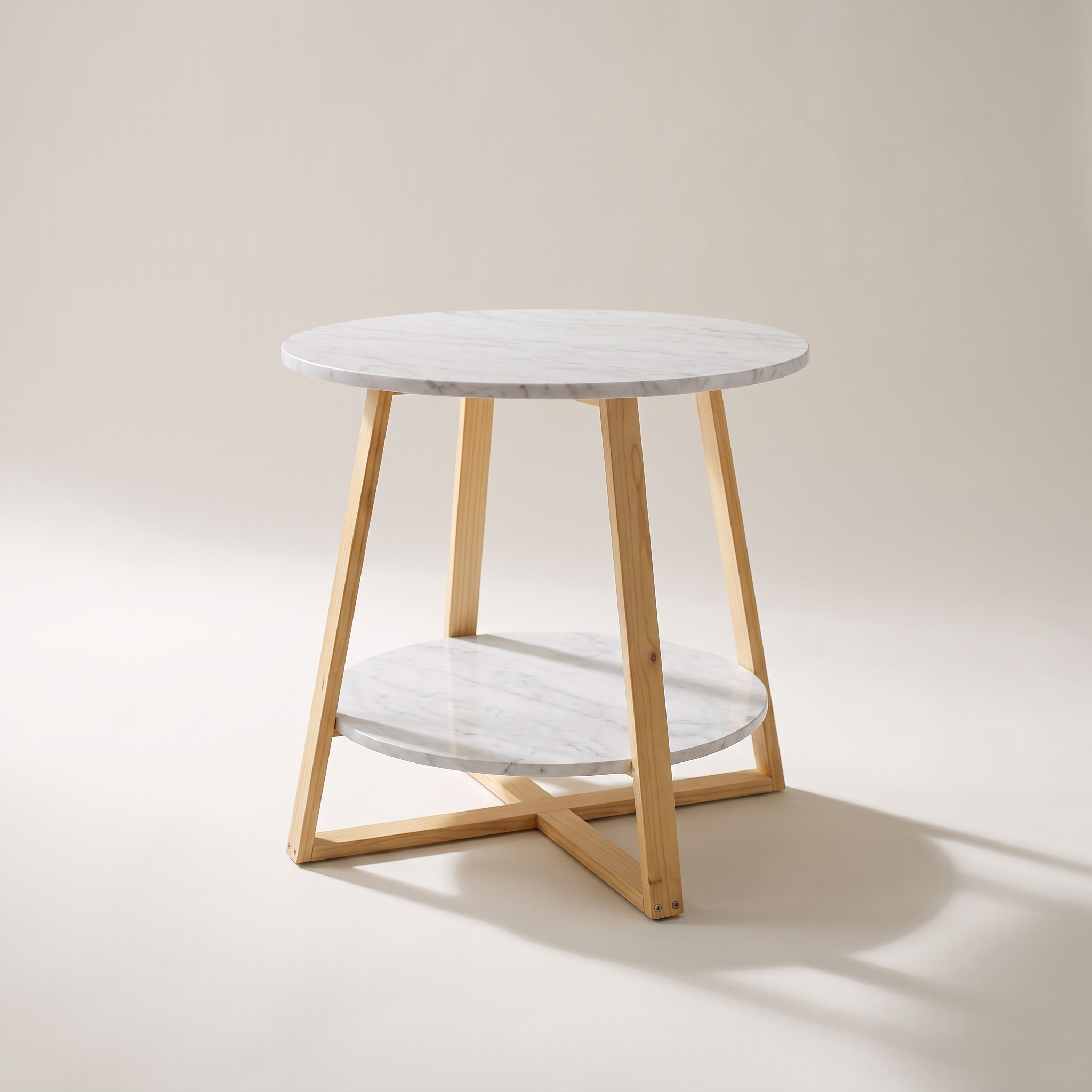 2-Tier Side Table, MDF with Pine Legs, 50 x 50 x 62 cm