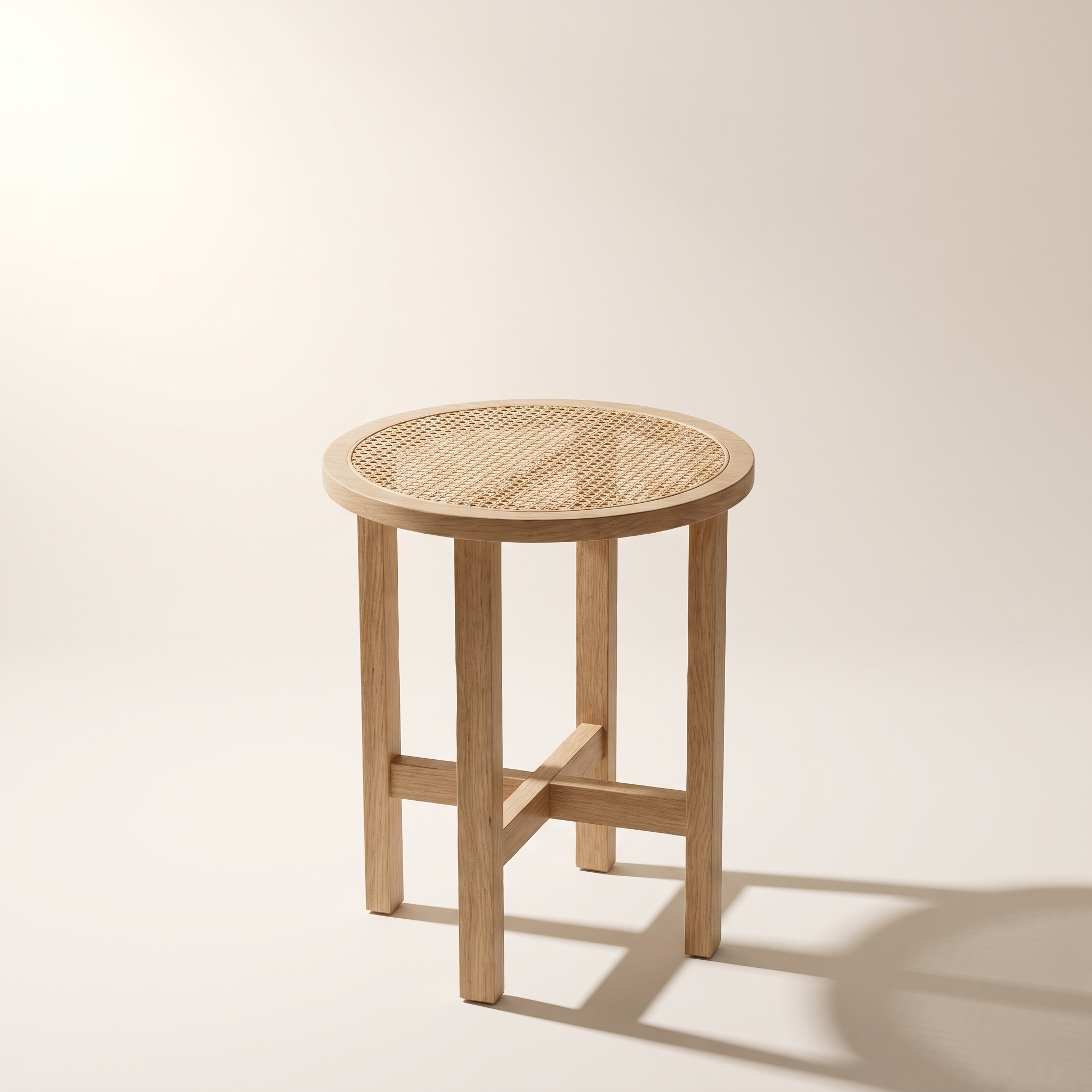 Round Side Table with Rattan Top, 40 cm — Wood & Rattan