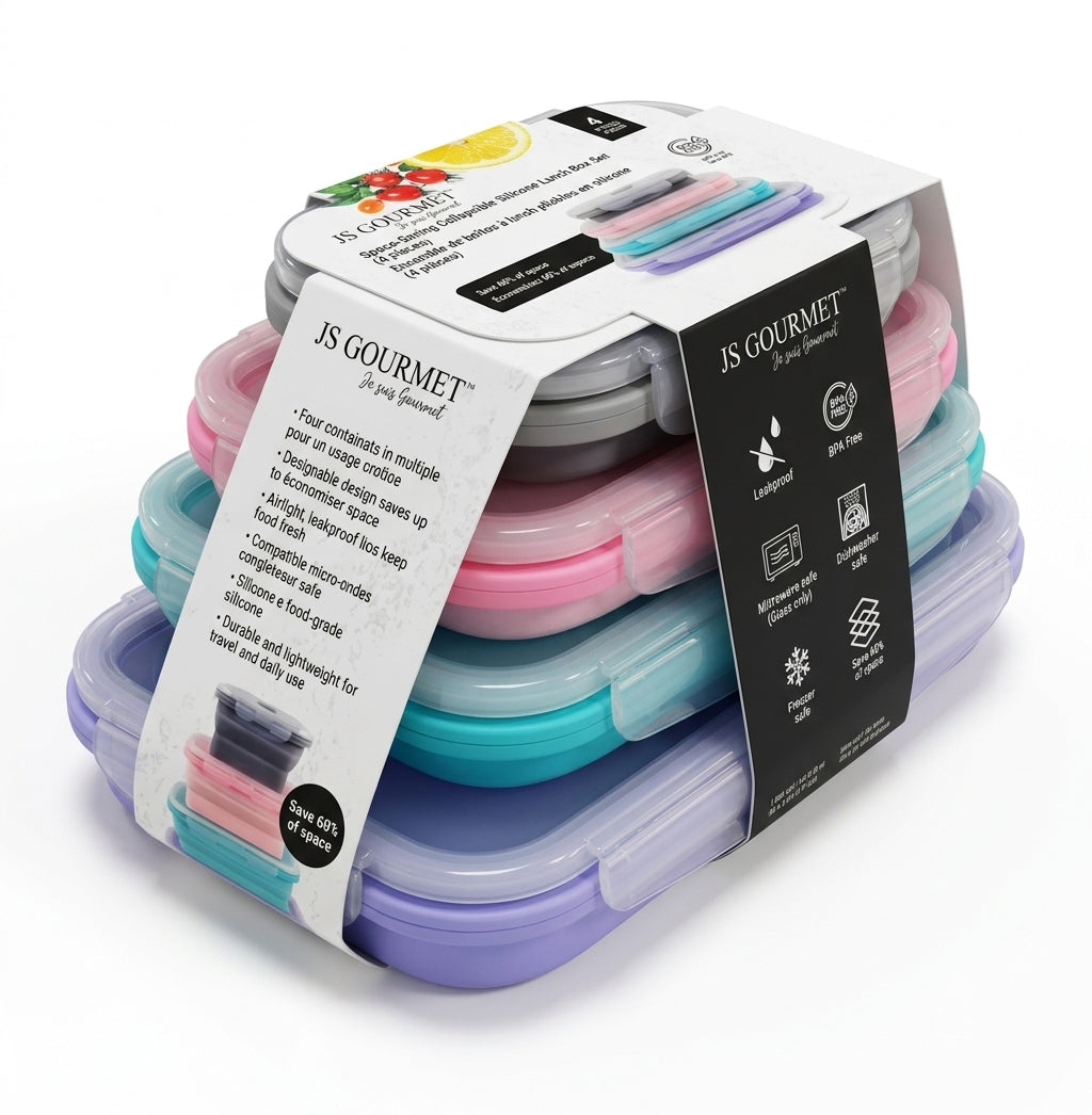 Collapsible Silicone Lunch Box, Set of 4 packaging
