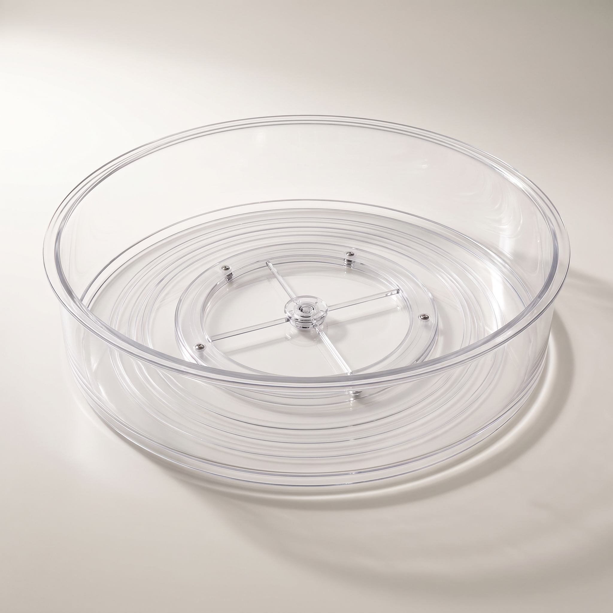 Set of 4 round nested food storage containers with clear-centre coloured lids