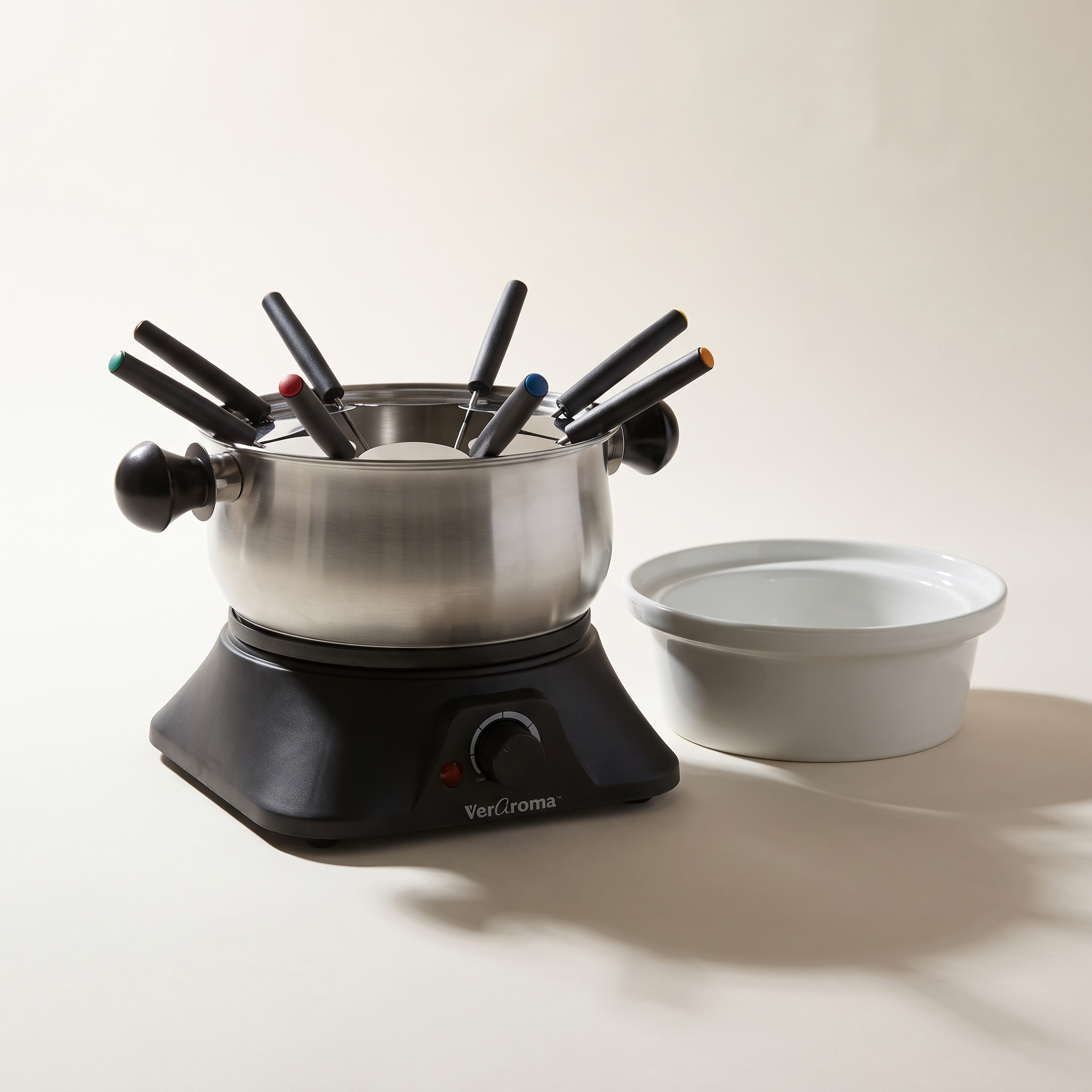 Ensemble à fondue électrique 3-en-1 en acier inoxydable avec bain-marie en céramique (13 pièces)