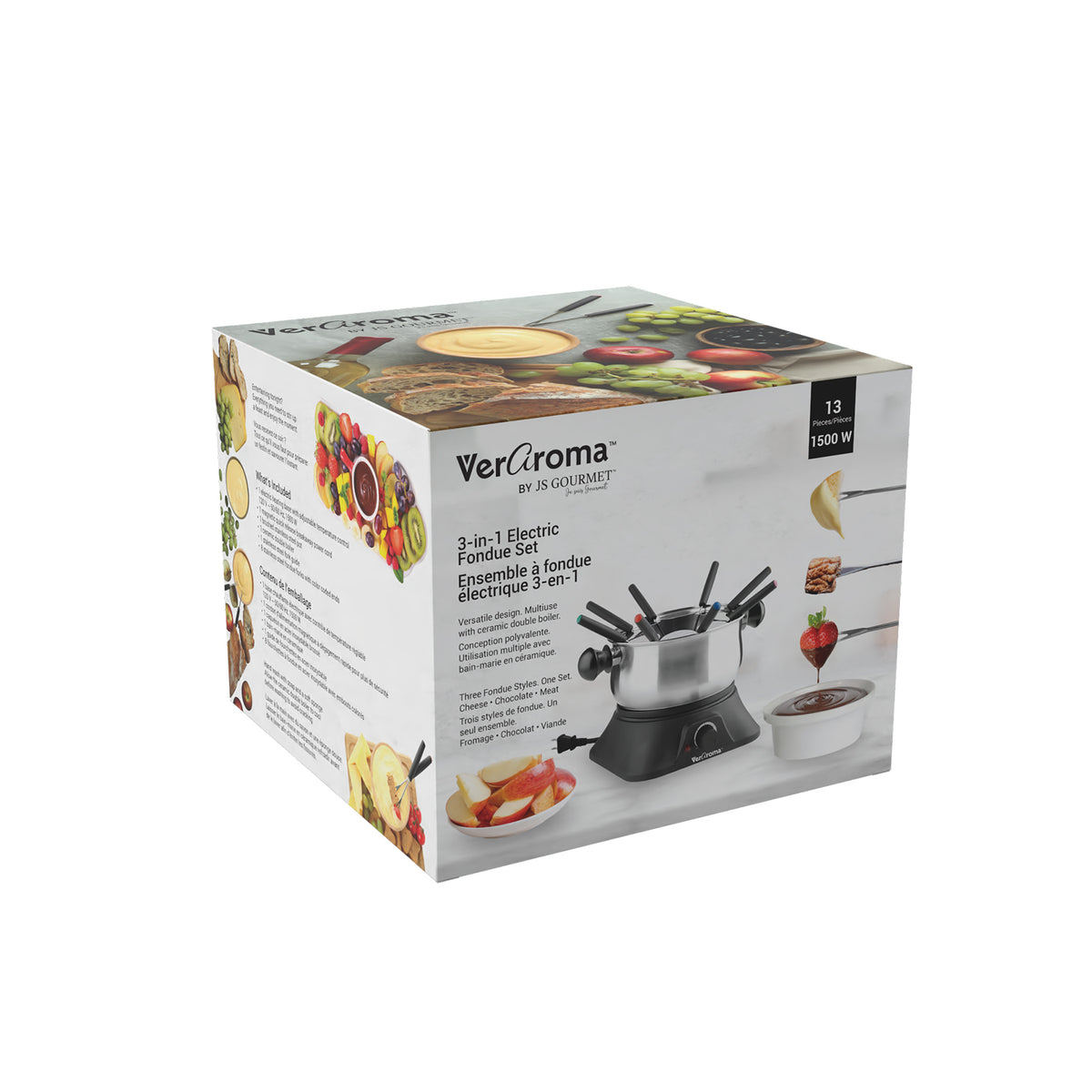 3-in-1 Stainless Steel Electric Fondue Set with Ceramic Double Boiler (13-Piece) packaging