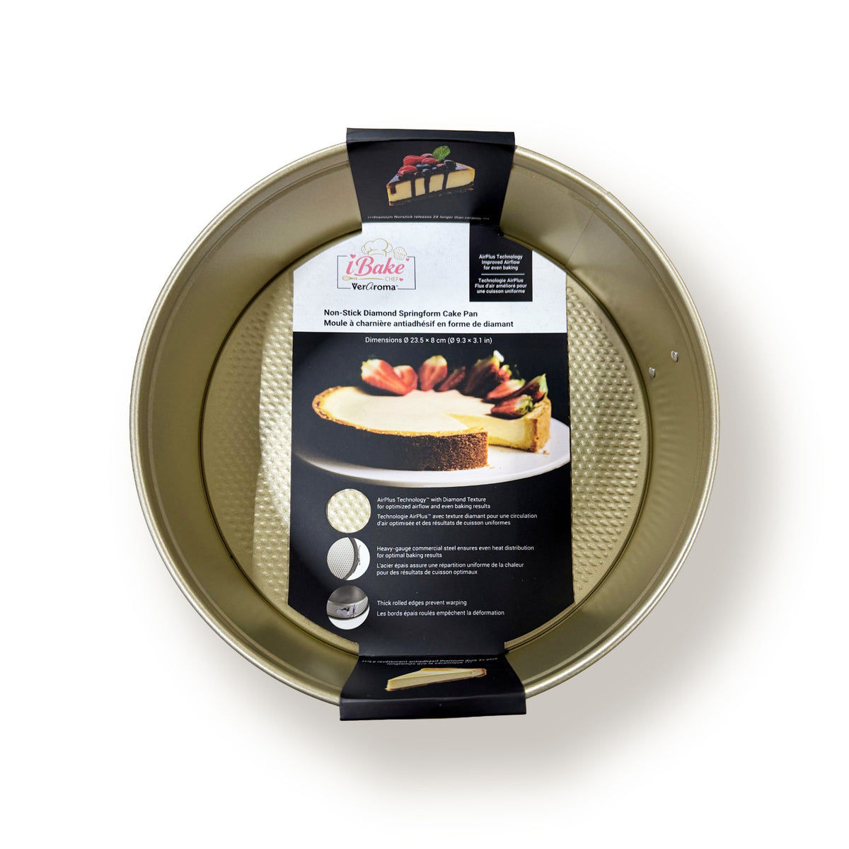 iBake Non-Stick Diamond Springform Cake Pan - 23.5 cm — Champagne Gold packaging