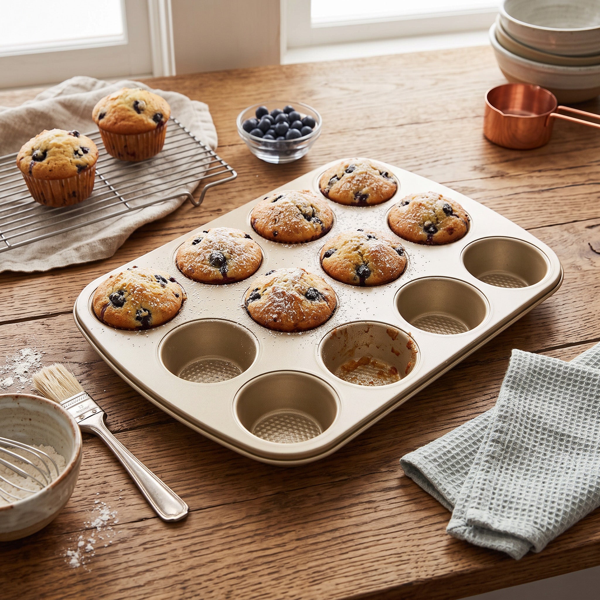 Moule à muffins 12 cavités antiadhésif Diamond iBake — Or Champagne
