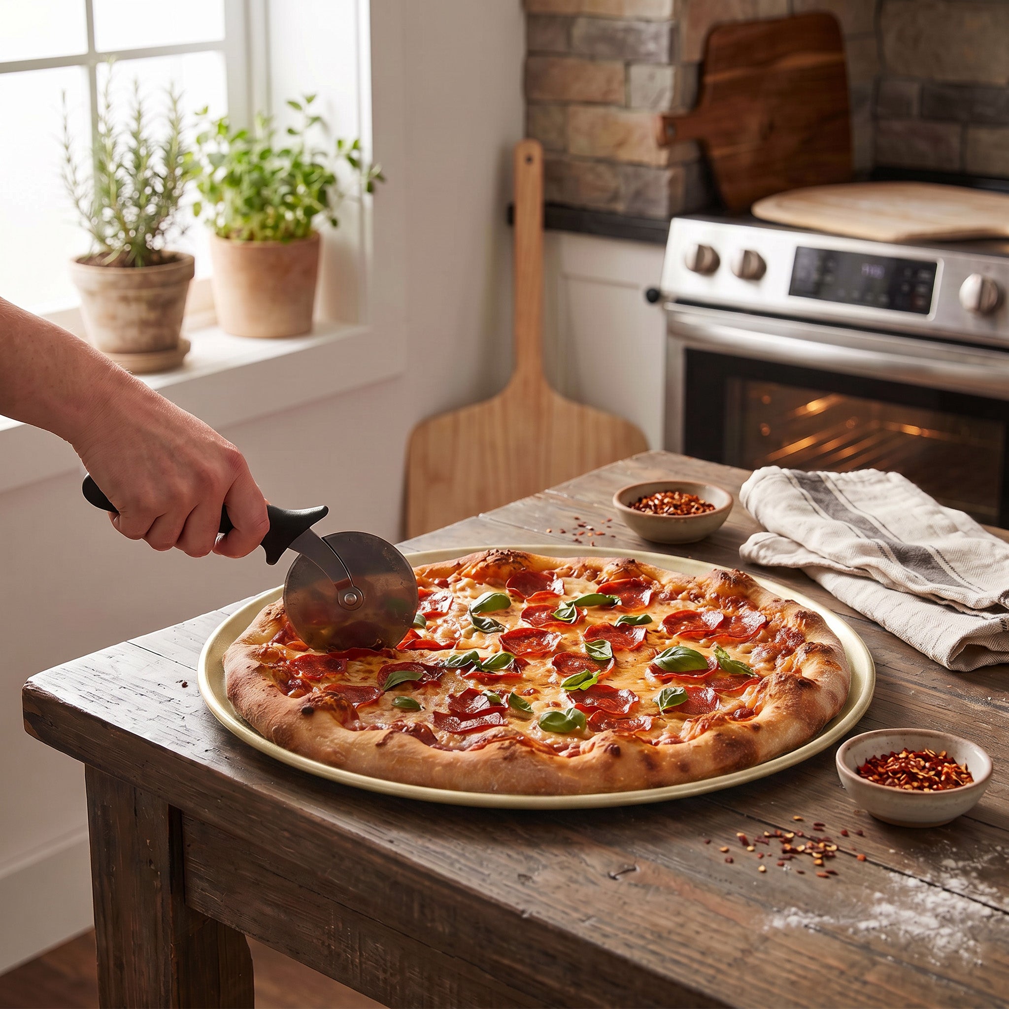 iBake Plat à pizza en acier au carbone antiadhésif Diamond – Or champagne