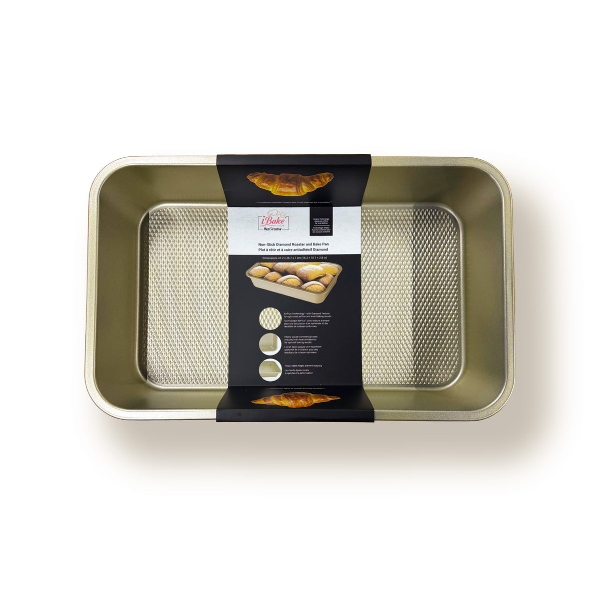 iBake Non-Stick Diamond Roaster and Bake Pan — Champagne Gold packaging