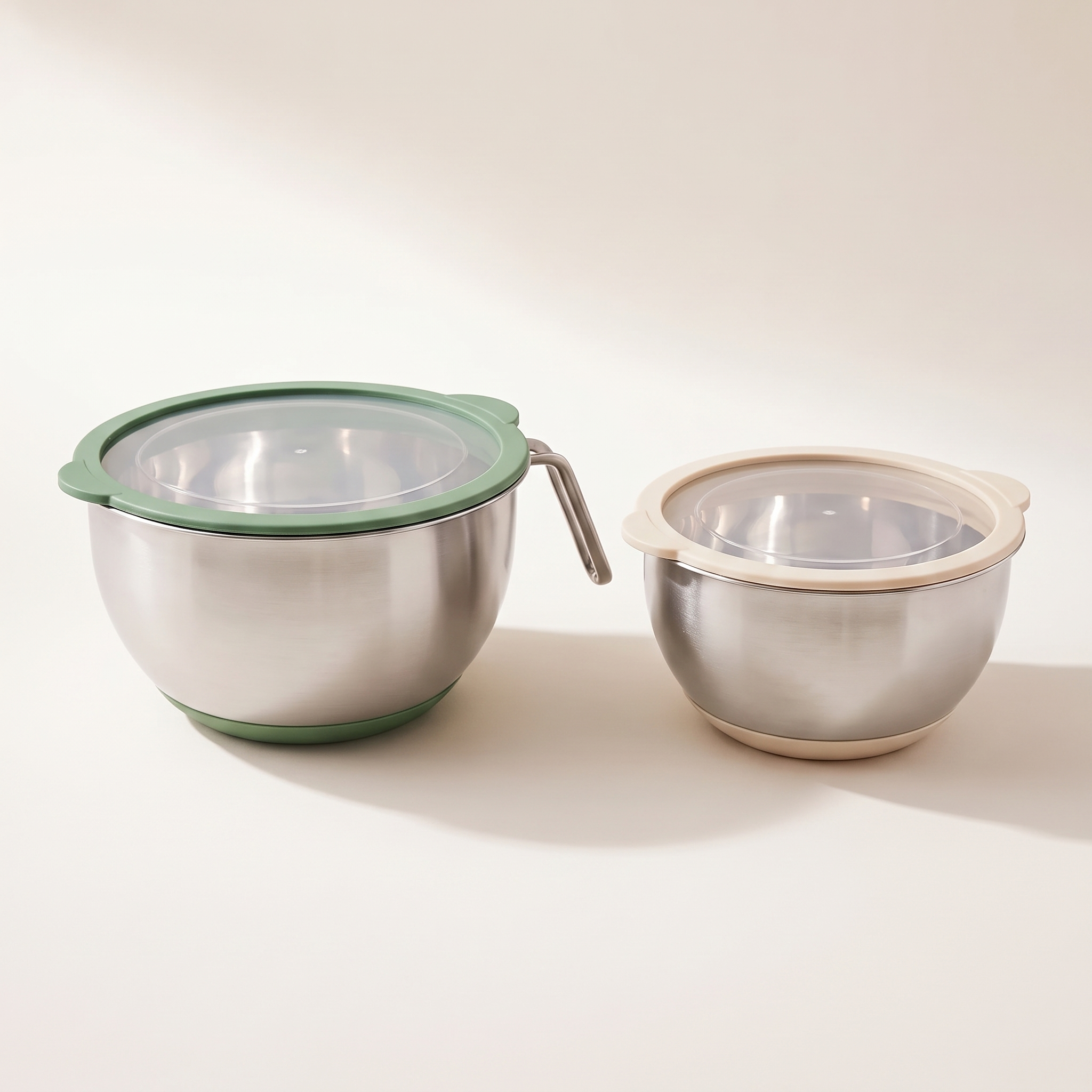 Set of 2 Stackable Stainless Steel Mixing Bowls with Airtight Lids and Handles