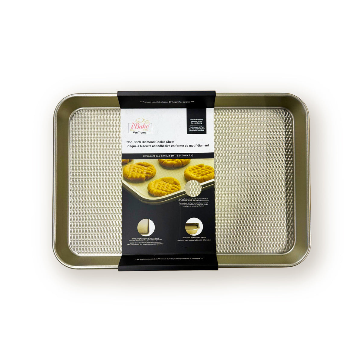 iBake Non-Stick Diamond Cookie Sheet — Champagne Gold packaging
