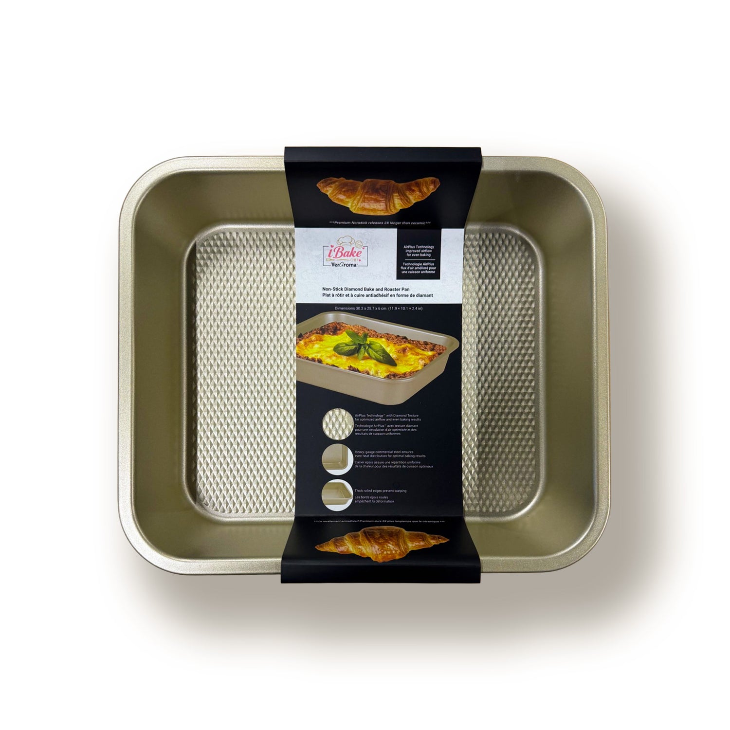 7-99915 retail packaging — Medium Non-Stick Diamond Bake and Roaster Pan - Champagne Go