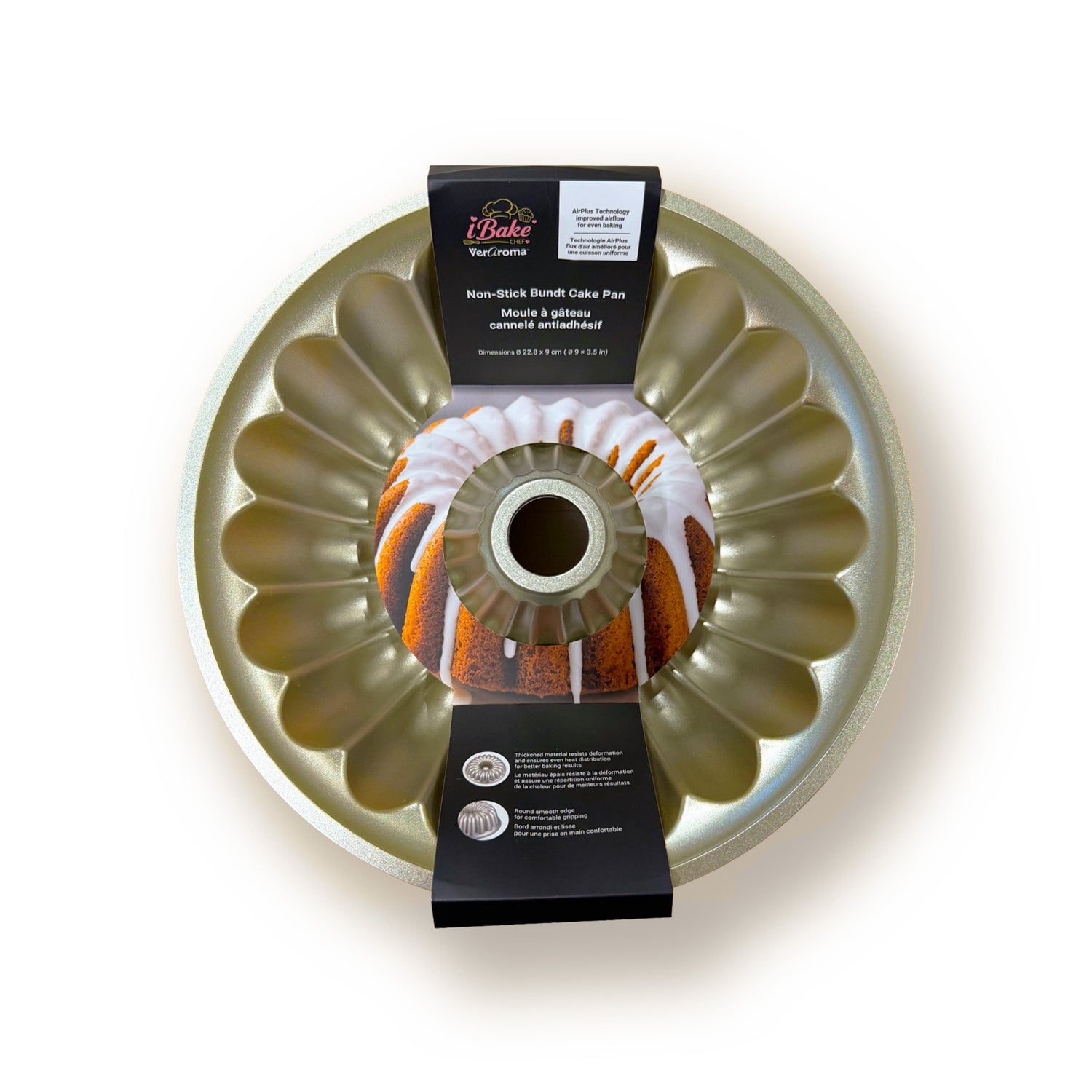 7-99917 retail packaging — iBake Non-Stick Bundt Cake Pan — Champagne Gold