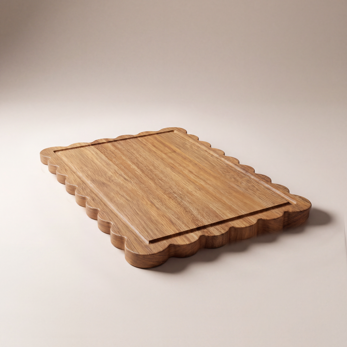 Large Acacia Wood Scalloped Serving and Cutting Board