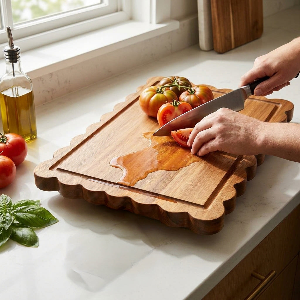 Large Acacia Wood Scalloped Serving and Cutting Board