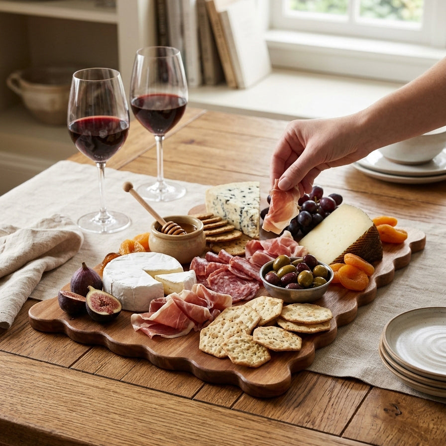 Large Acacia Wood Scalloped Serving and Cutting Board