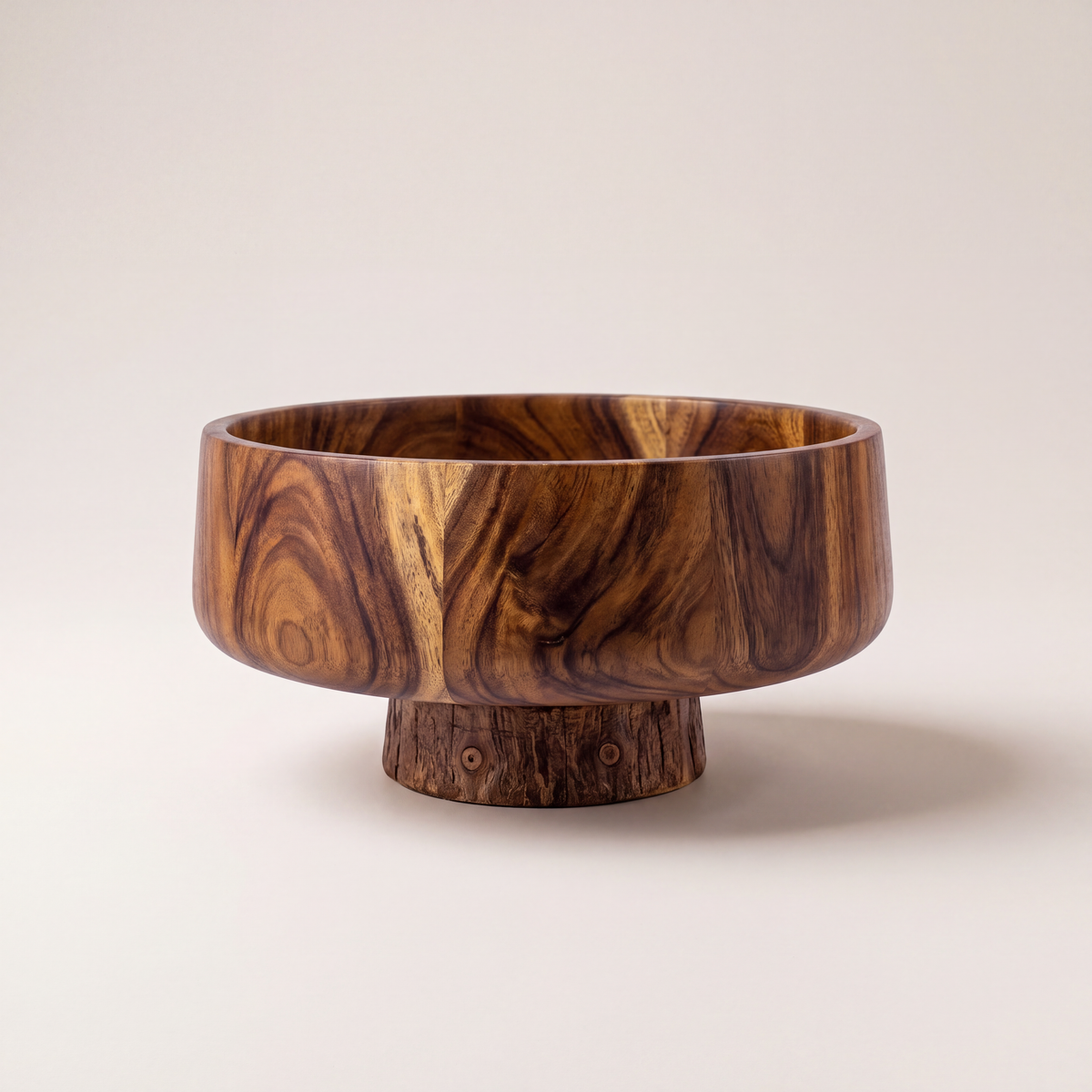 Acacia Wood Large Serving Bowl on Pedestal Base