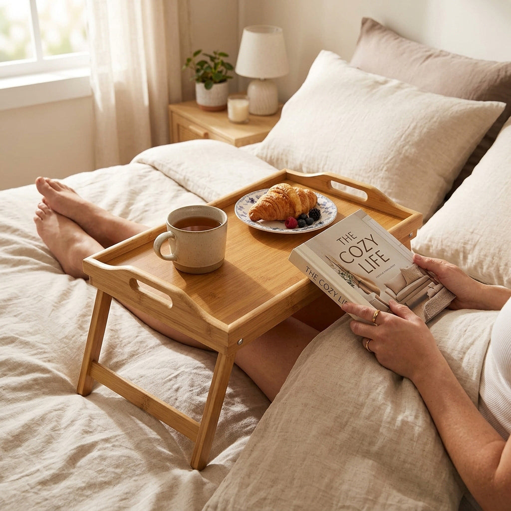 Foldable Bamboo Breakfast & Serving Table Tray