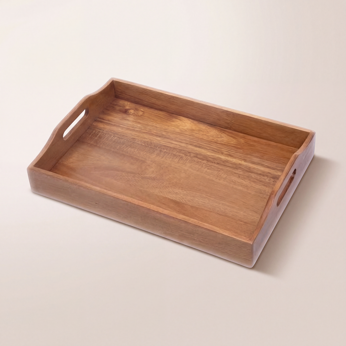 Acacia Wood Serving Tray with Handle — 43 x 30 x 7.8 cm