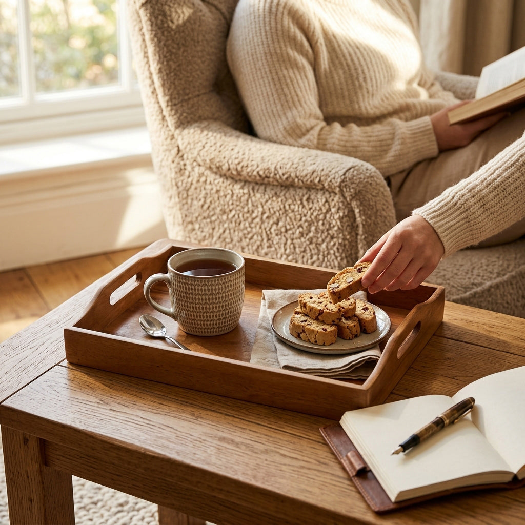 Acacia Wood Serving Tray with Handle — 43 x 30 x 7.8 cm
