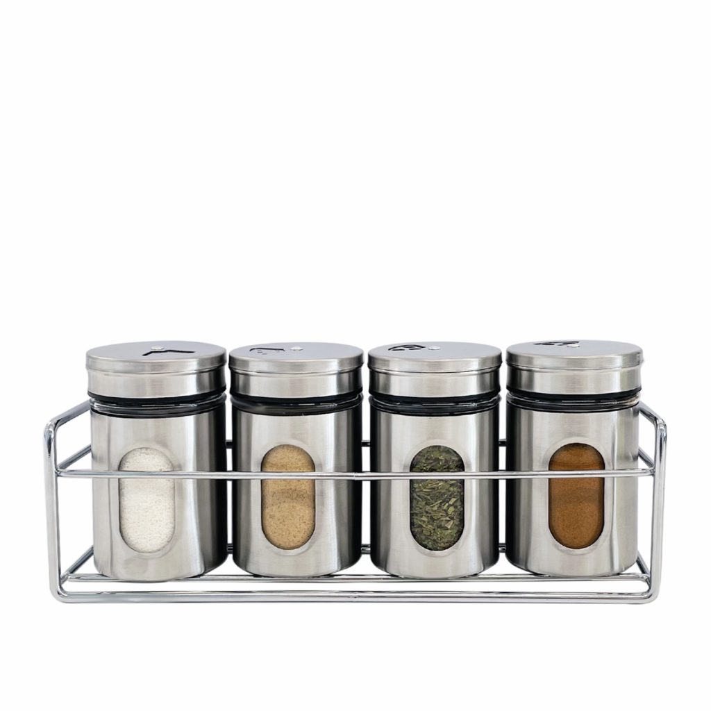 4 PIECE METAL CANISTER SET WITH TRAY #7-99040 – Jessar